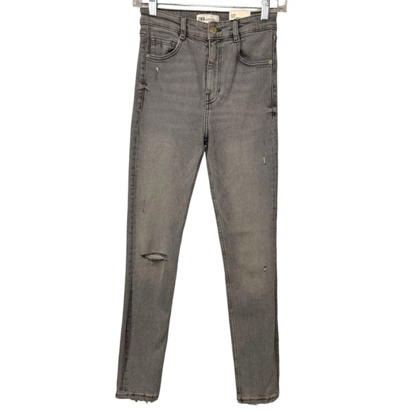 NWT Zara Gray High Rise Skinny Ankle distressed denim Jeans Womens 4 - Picture 1 of 11